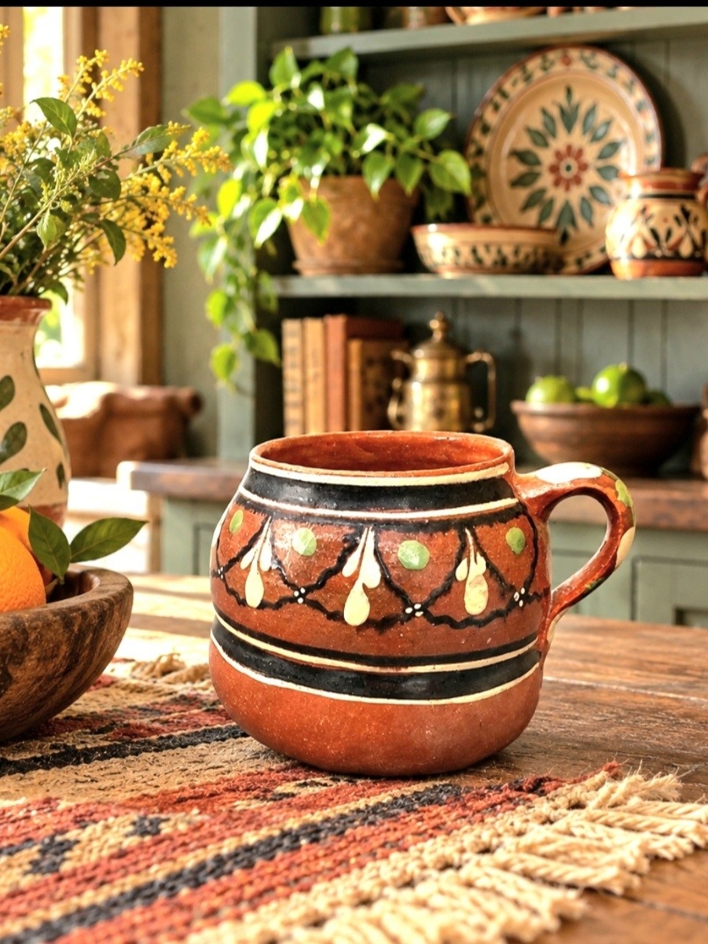 Vintage Mexican Redware Clay Mug - Handmade Tlaquepaque Tonalá Folk Art Jarrito